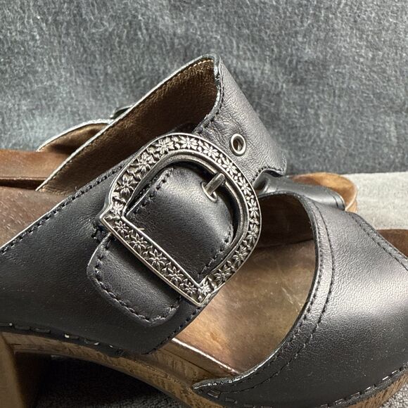 Dansko Women’s Black Slip On Sandals with Pewter Buckle Size 38 (7.5US) Heel - Picture 3 of 10